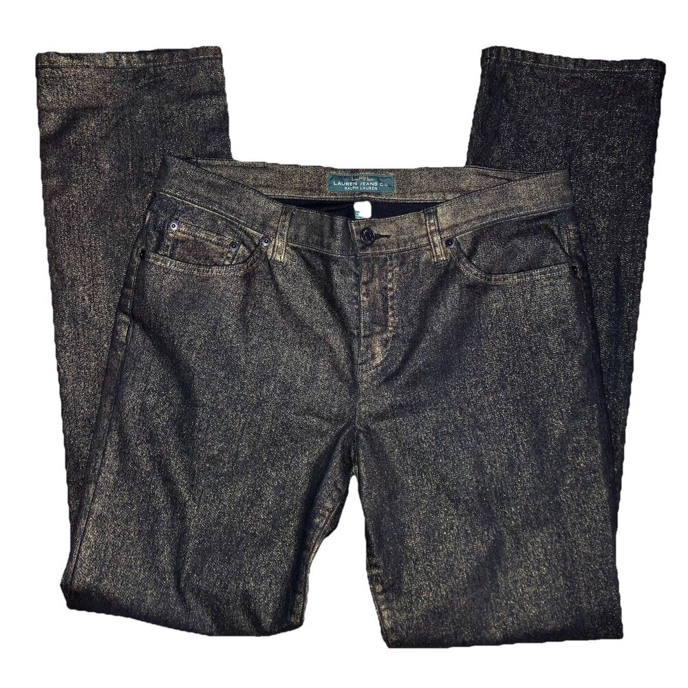LAUREN RALPH LAUREN JEANS CO 10 MODERN STRAIGHT Black Gold Cotton Denim Stretch